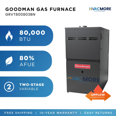 Goodman 80,000 BTU 80% AFUE Two-Stage Variable Speed Gas Furnace Upflow/Horizontal 21" Cabinet R-32