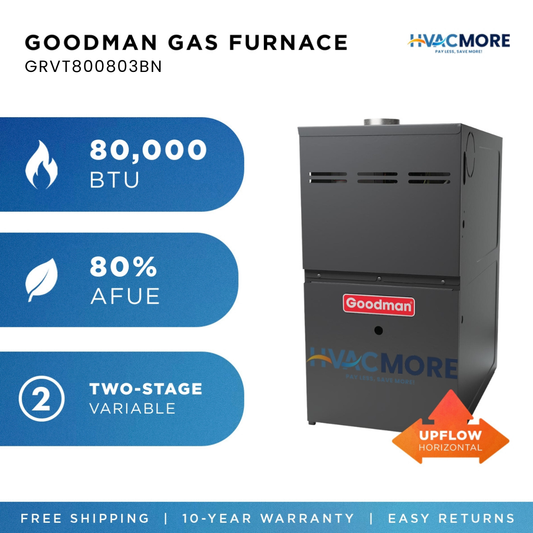 Goodman 80,000 BTU 80% AFUE Two-Stage Variable Speed Gas Furnace Upflow/Horizontal 21" Cabinet R-32