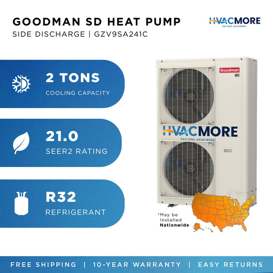Goodman 5 Ton Inverter Heat Pump 16.2 SEER2 8.2 HSPF2 R32 All Regions
