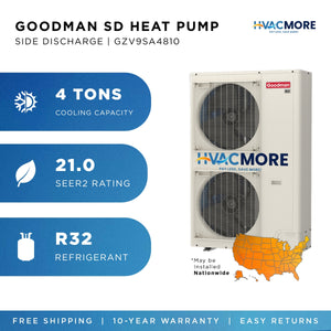 Goodman 4 Ton Up to 18.0 SEER2 9.0 HSPF2 Variable-Speed Inverter Heat Pump Top Discharge All Regions R-32