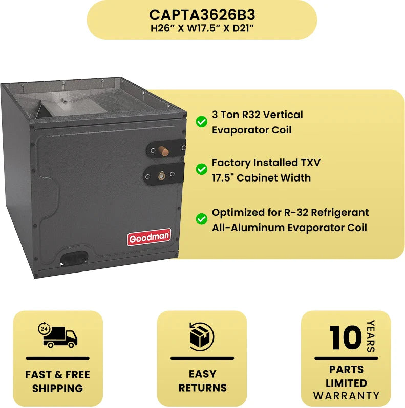 Goodman 3 Ton R32 Vertical Evaporator Coil - CAPTA3626B3