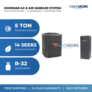 Goodman 5 Ton 14 SEER2 R-32 Air Conditioner + Air Handler Split System - Multi-Positional