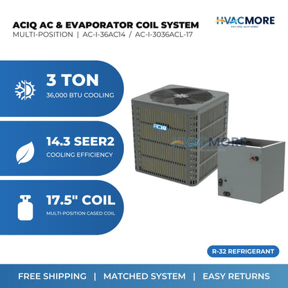 ACiQ 3 Ton 14.3 SEER2 R-32 Air Conditioner + 17.5" Multi-Position Cased Evaporator Coil System
