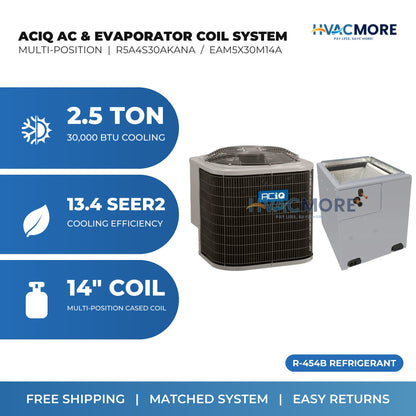 ACiQ 2.5 Ton 13.4 SEER2 R-454B Air Conditioner + 14" Multi-Position Cased Evaporator Coil System