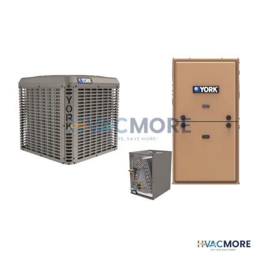 York 5 Ton 13.4 SEER2 80% AFUE 100,000 BTU Furnace and AC System - R-454B Upflow / Downflow - YC360E2S11 / CTF60C5CGS1 / Y81E100C20SMPS1