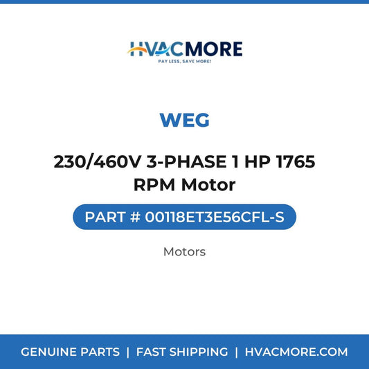 WEG 230/460V 3-PHASE 1 HP 1765 RPM Motor 00118ET3E56CFL-S
