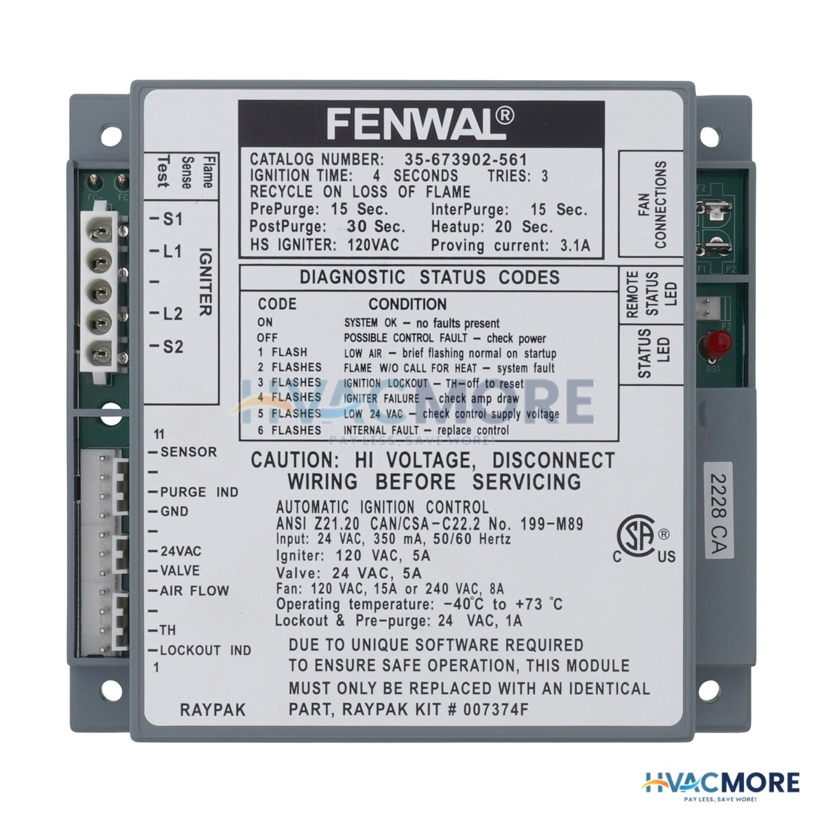 Raypak 24V HSI Control Module 35-673902-561 007374F