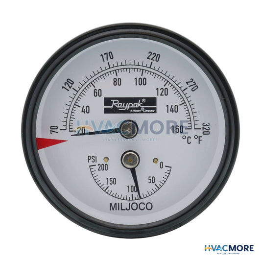 Raypak T&P Gauge 60 to 320F, 0 to 230 PSI 007399F