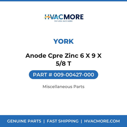 York Anode Cpre Zinc 6 X 9 X 5/8 T 009-00427-000