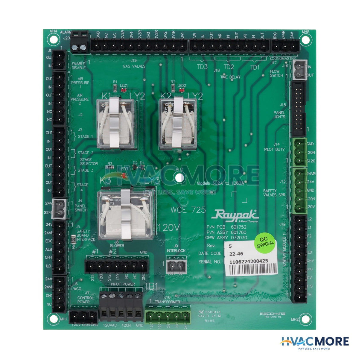 Raypak CPW PC Circuit Board 009626F