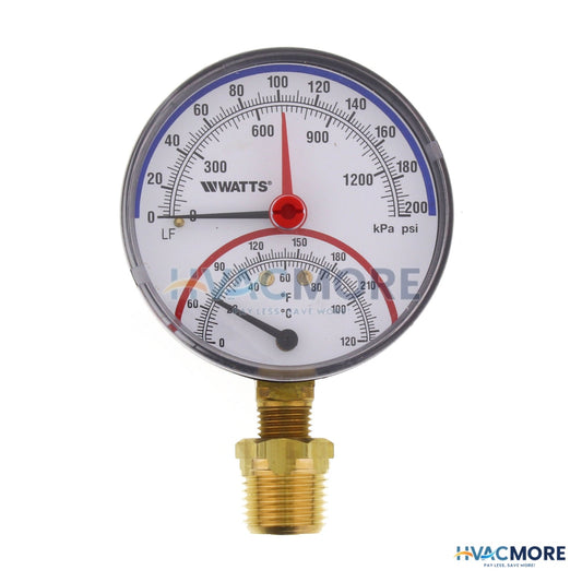 Watts LFDPTG-1 3" Bottom Entry Pressure & Temperature Gauge (0-200 PSI) 0121665