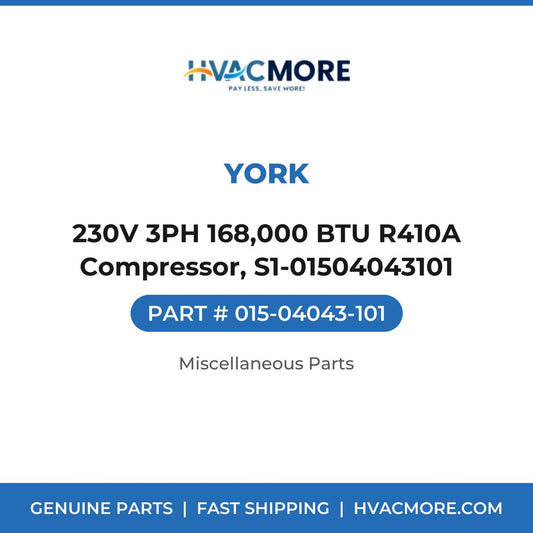 York 230V 3PH 168,000 BTU R410A Compressor, S1-01504043101 015-04043-101
