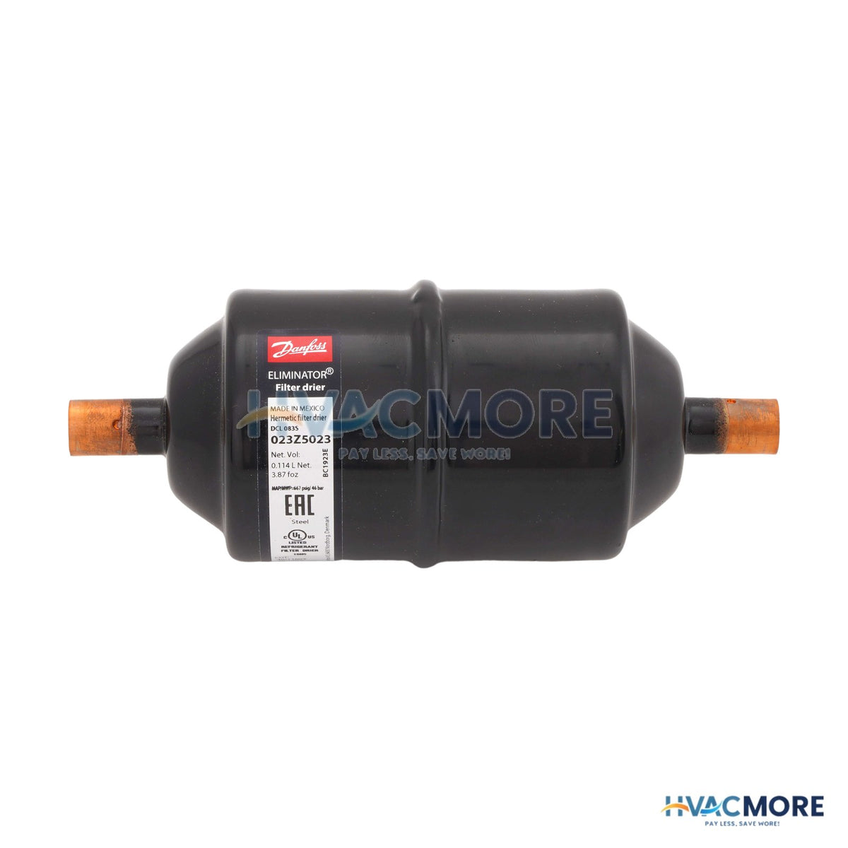 Danfoss 3/8" Sweat Liquid Line Filter Drier DCL083S (8 Cubic Inches) 023Z5023
