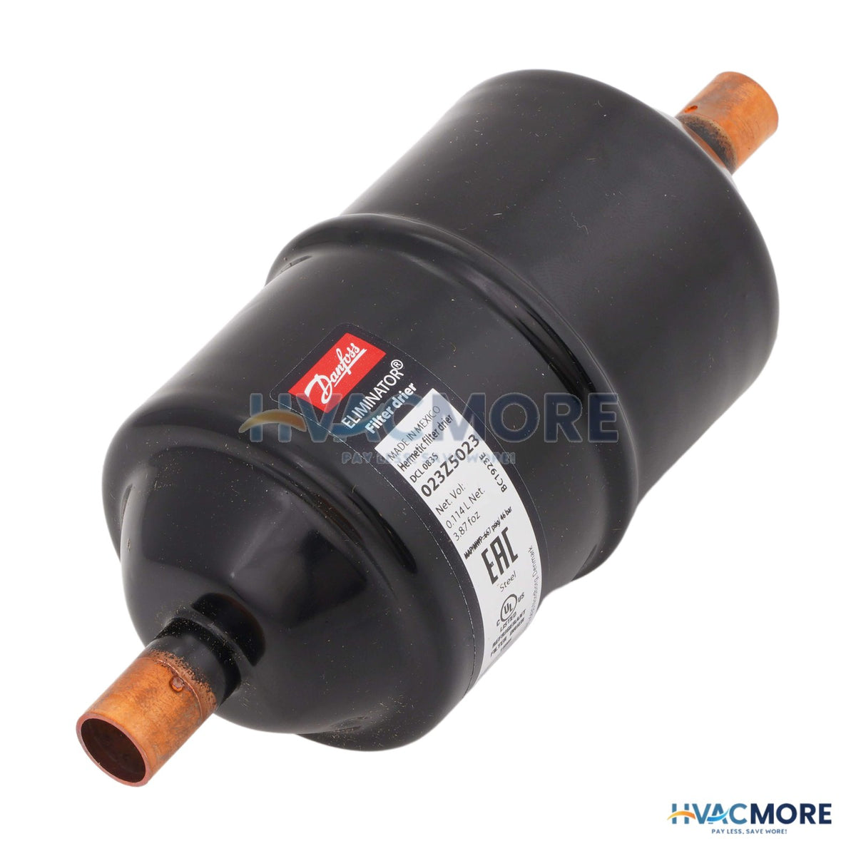 Danfoss 3/8" Sweat Liquid Line Filter Drier DCL083S (8 Cubic Inches) 023Z5023