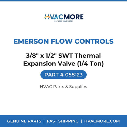 Emerson Flow Controls 3/8" x 1/2" SWT Thermal Expansion Valve (1/4 Ton) 058123