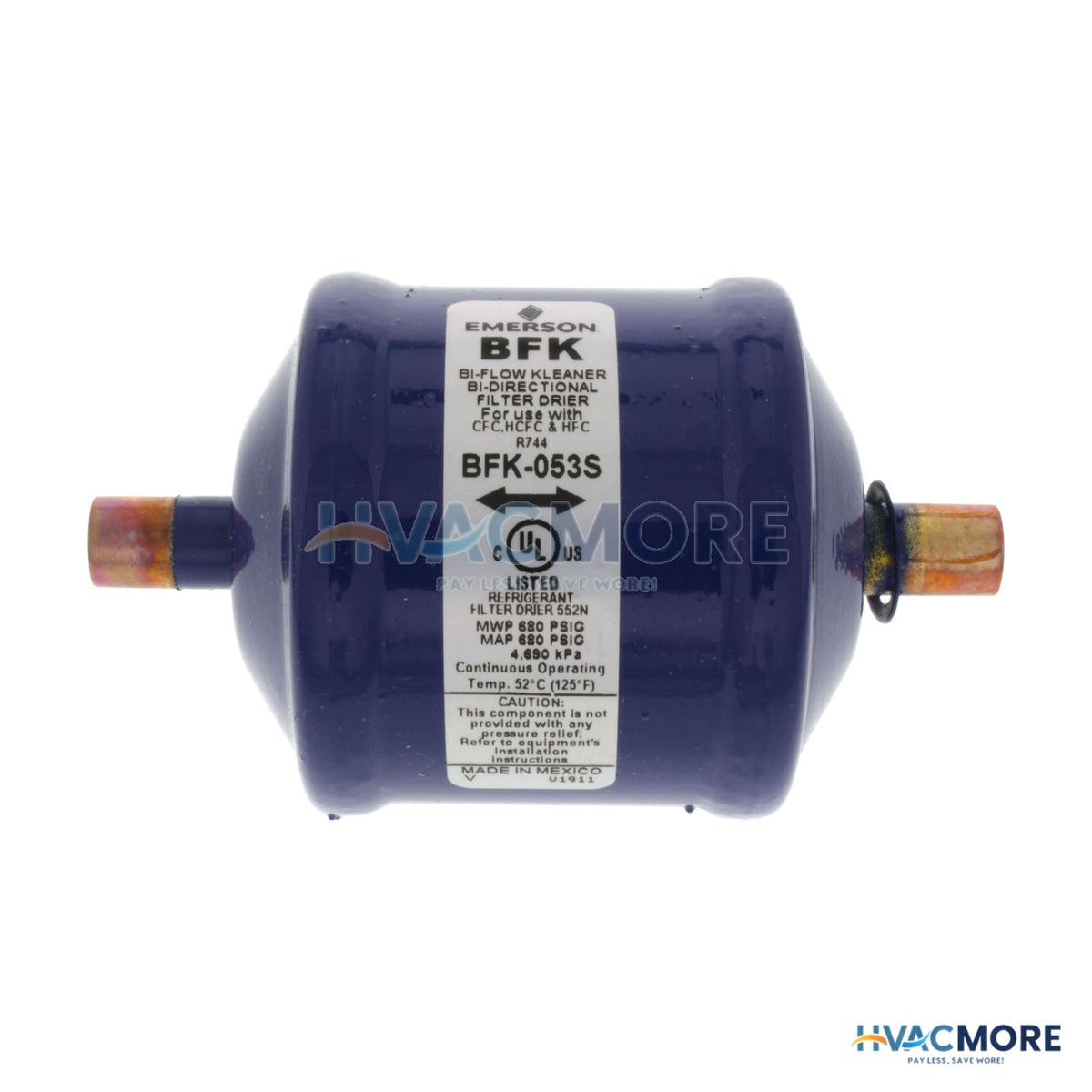 Emerson Flow Controls 3/8" ODF BFK053S-SERIES Liquid Line Bi-Directional Filter Drier (5 Cubic Inches) 062255