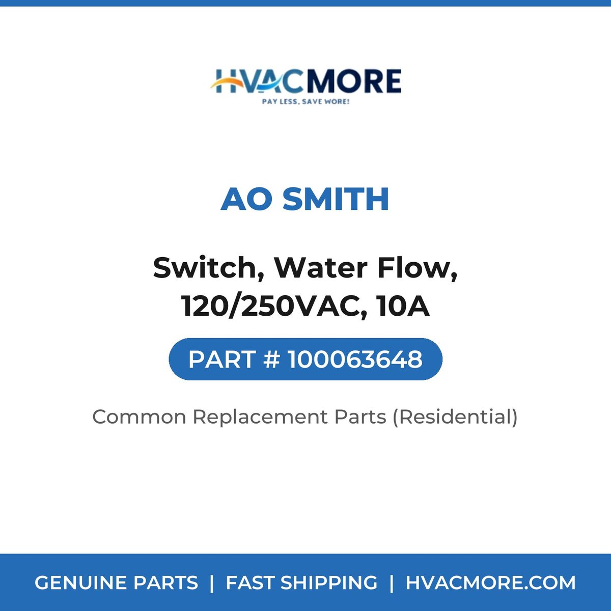 AO Smith Switch, Water Flow, 120/250VAC, 10A 100063648