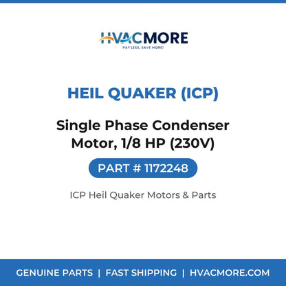 Heil Quaker (ICP) Single Phase Condenser Motor, 1/8 HP (230V) 1172248
