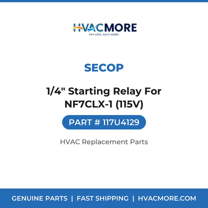 Secop 1/4" Starting Relay For NF7CLX-1 (115V) 117U4129