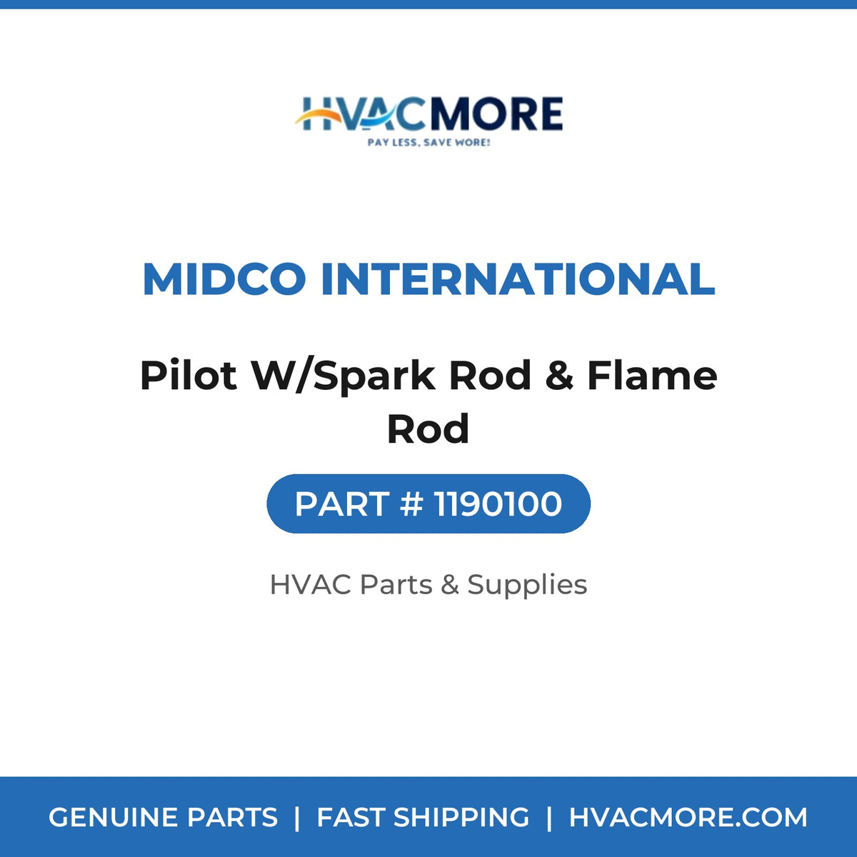 Midco International Pilot W/Spark Rod & Flame Rod 1190100
