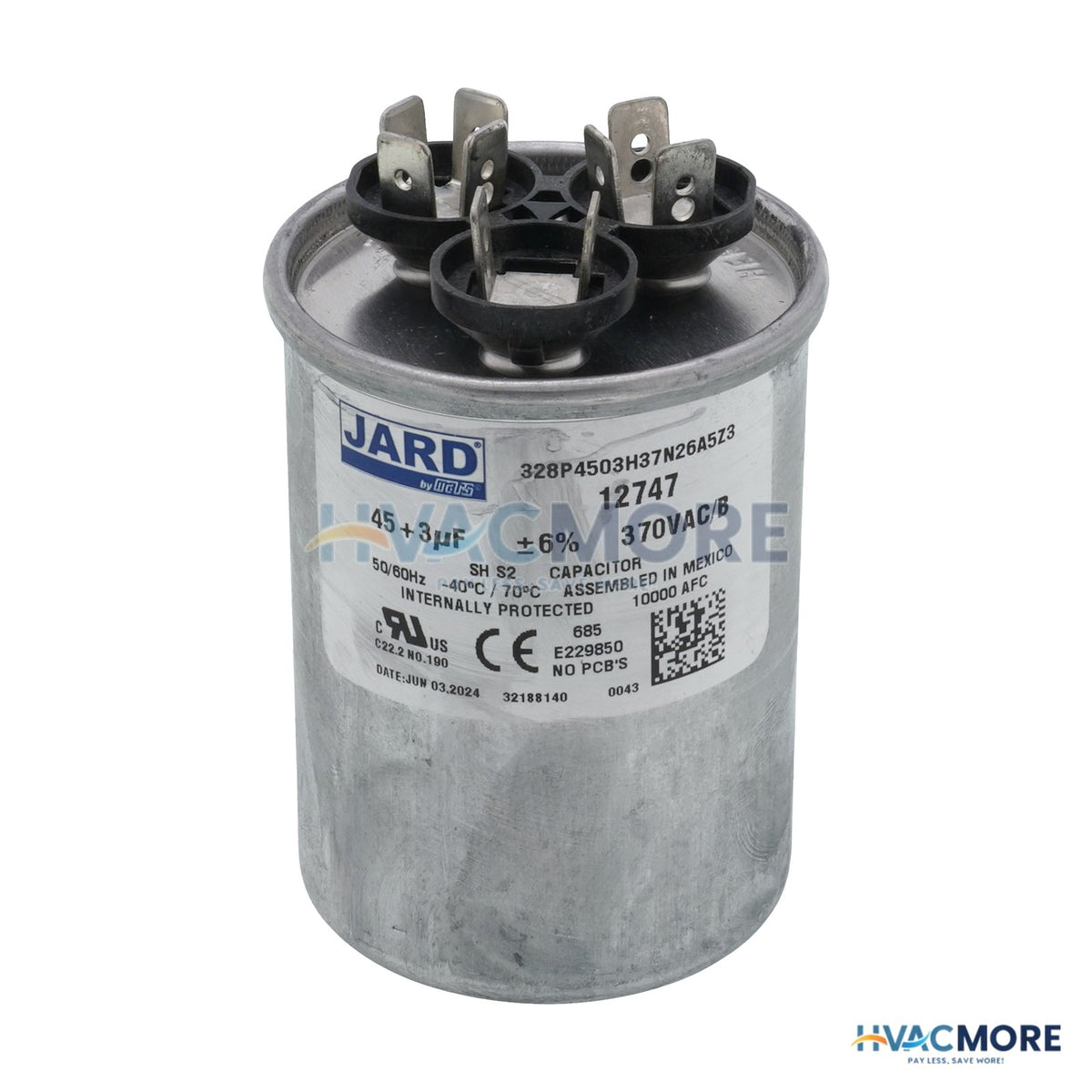 Jard 45/3 MFD Round Run Capacitor (370V) 12747