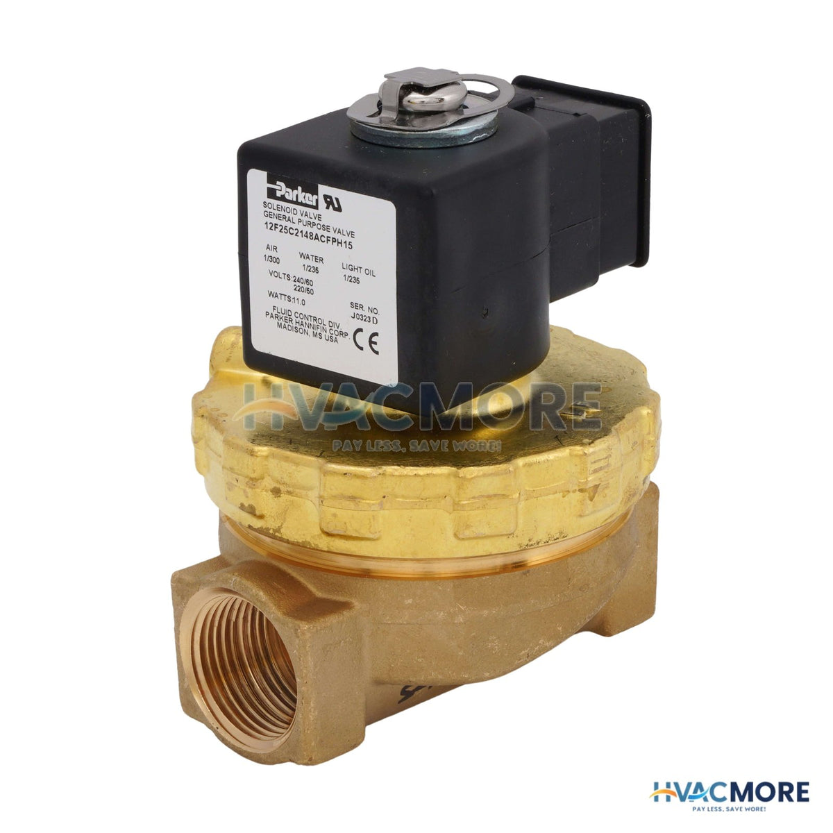 Parker Hannifin 3/4" 2-WAY Normally Closed Pilot Operated Solenoid Valve (7.4 Cv) 12F25C2148ACFPH15