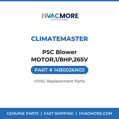 ClimateMaster PSC Blower MOTOR,1/8HP,265V 14B0026N02