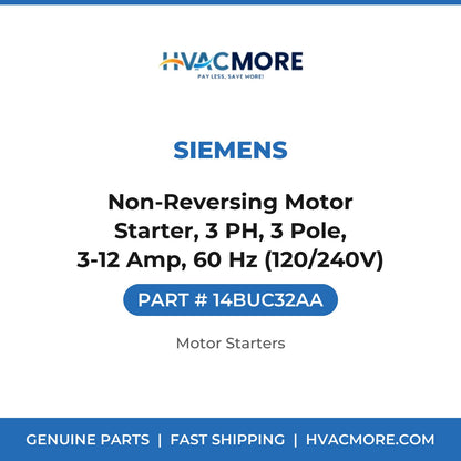 Siemens Non-Reversing Motor Starter, 3 PH, 3 Pole, 3-12 Amp, 60 Hz (120/240V) 14BUC32AA