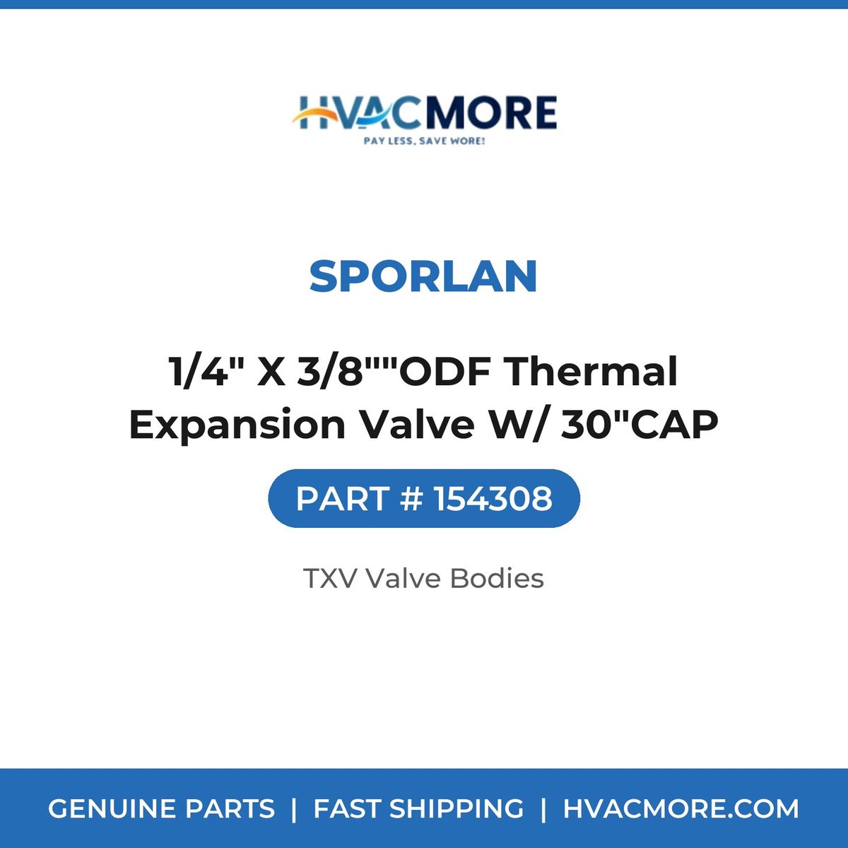 Sporlan 1/4" X 3/8""ODF Thermal Expansion Valve W/ 30"CAP 154308