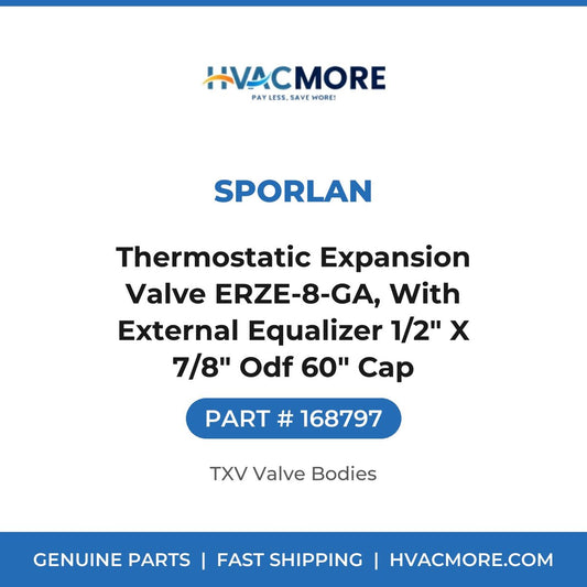 Sporlan Thermostatic Expansion Valve ERZE-8-GA, With External Equalizer 1/2" X 7/8" Odf 60" Cap 168797