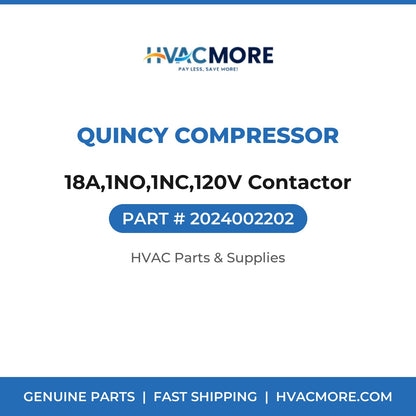 Quincy Compressor 18A,1NO,1NC,120V Contactor 2024002202