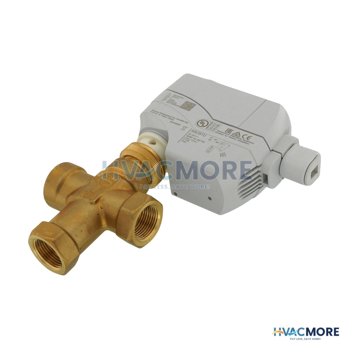 Siemens 3/4" 3-WAY FNPT Non-Spring Return Mixing Valve Actuator Assembly 6.3 Cv 259-02070
