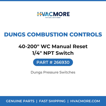 Dungs Combustion Controls 40-200" WC Manual Reset 1/4" NPT Switch 266930