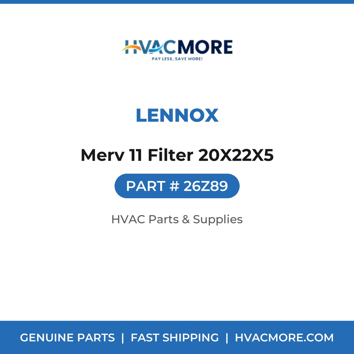 Lennox Merv 11 Filter 20X22X5 26Z89