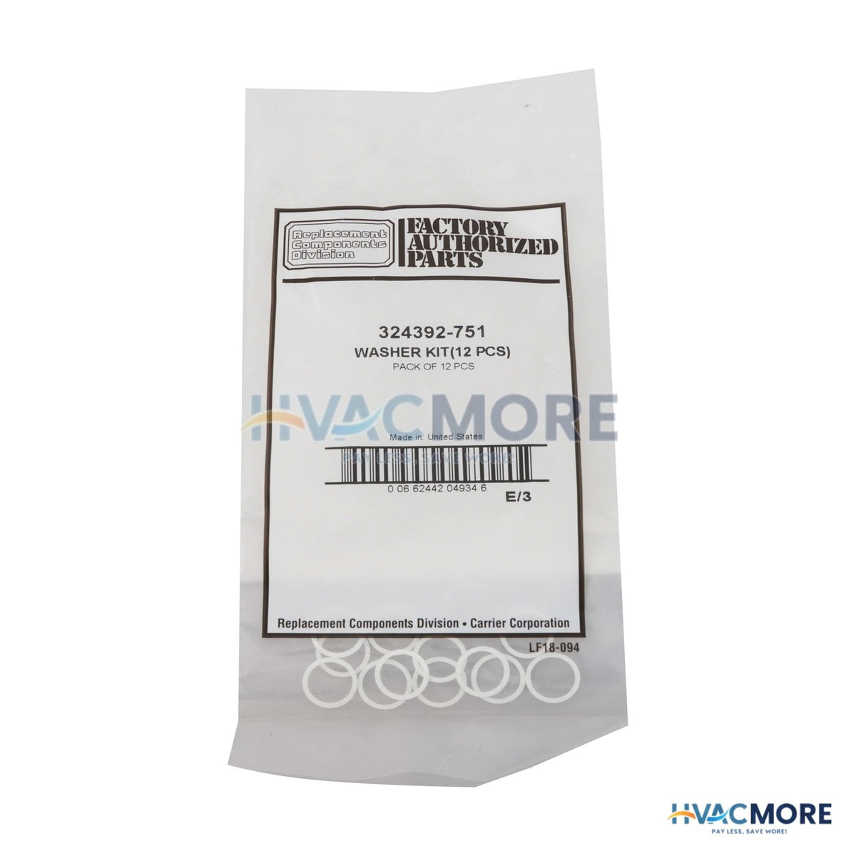 Carrier Teflon Gasket, Washer Kit 12 pcs. 324392-751