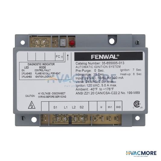 Fenwal Hot Surface Ignition Control, 24V W/ 0 sec. Prepurge (7 sec. Ignition) 35-655005-013