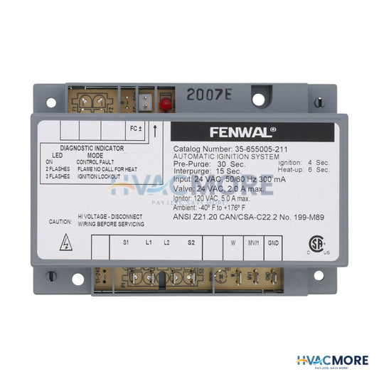 Fenwal Hot Surface Ignition Control, 24V W/ 30 sec. Prepurge (4 sec. Ignition) 35-655005-211