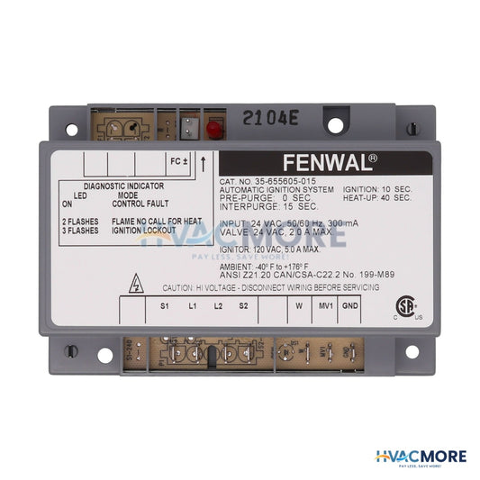Fenwal Hot Surface Ignition Control, 24V W/ 0 sec. Prepurge (10 sec. TFI) 35-655605-015