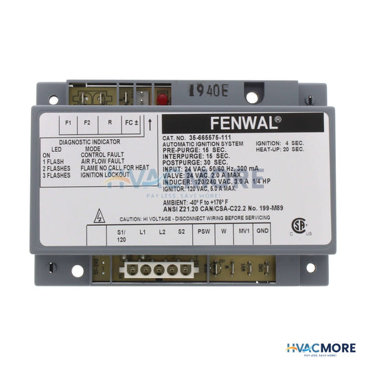 Fenwal Hot Surface Ignition Control, 24V W/ 15 sec. Prepurge (4 sec. TFI) 35-665575-111