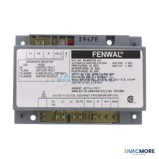 Fenwal Hot Surface Ignition Control, 24V W/ 15 sec. Prepurge (4 sec. TFI) 35-665725-121