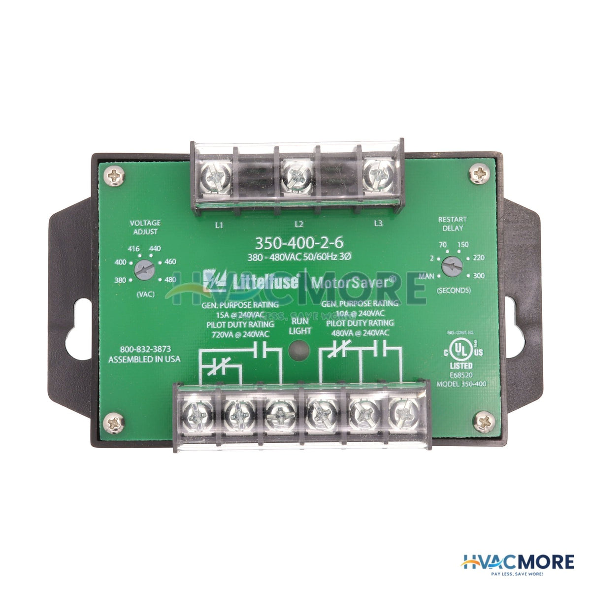 Littelfuse 3 Phase DPDT Fixed Trip & Variable Restart Delay Line Voltage Monitor (380-480V) 35040026