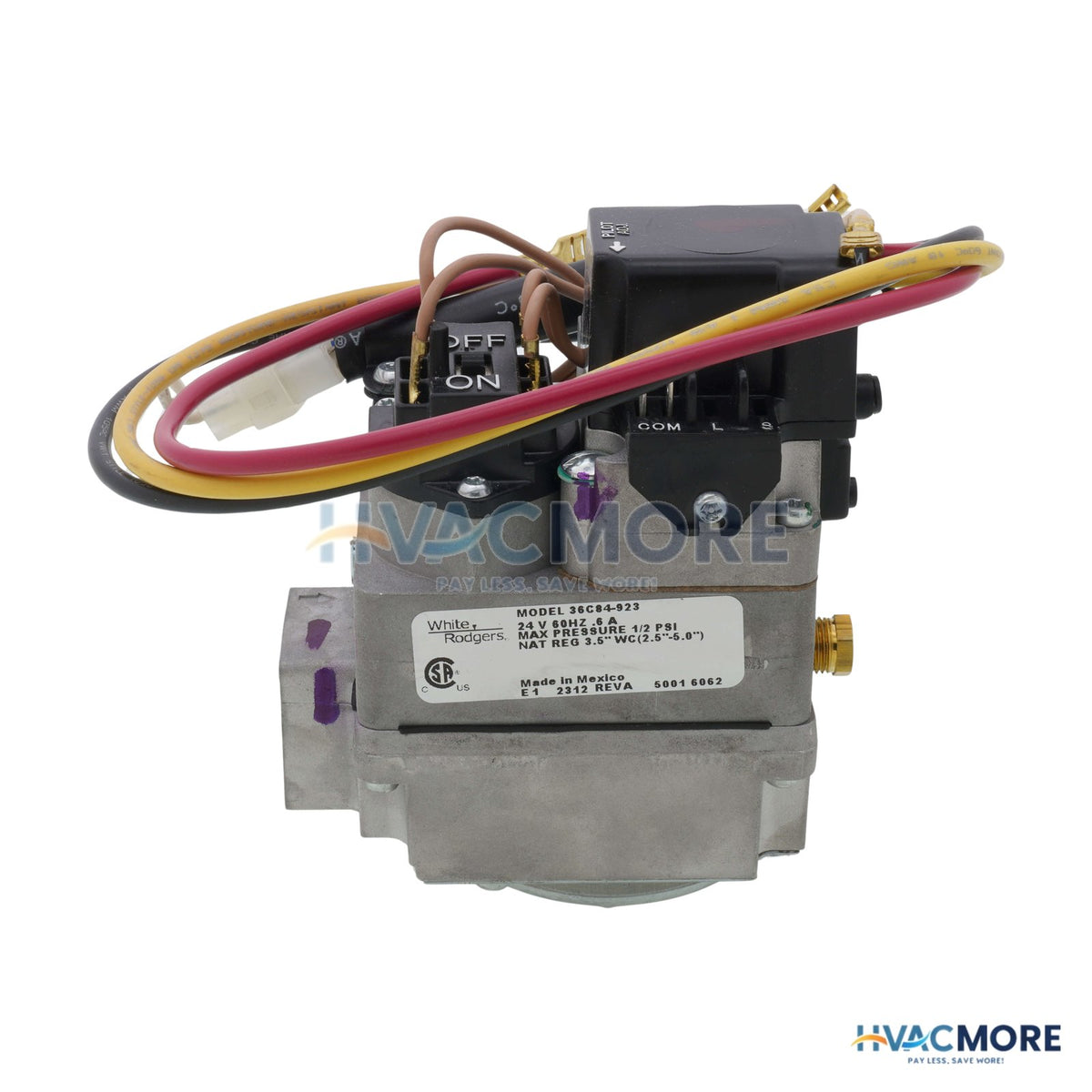 White Rodgers 24V Gas Valve, 3/4" x 3/4" W/ Cable Connector For Damper Ctrl, Fast Open 36C84-923