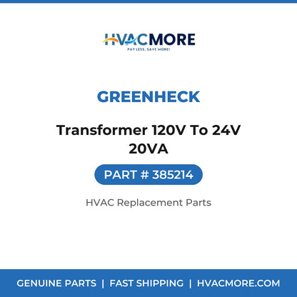 Greenheck Transformer 120V To 24V 20VA 385214