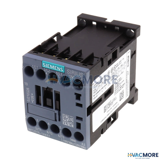 Siemens 3 Pole 120V 9 Amp 1N/O Aux. Contactor 3RT2016-1AK61
