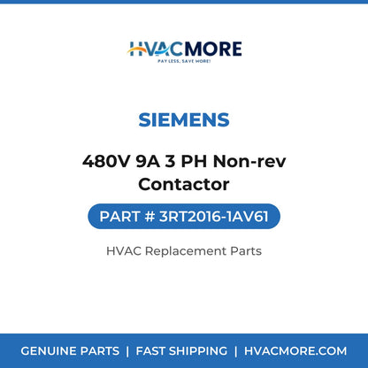 Siemens 480V 9A 3 PH Non-rev Contactor 3RT2016-1AV61