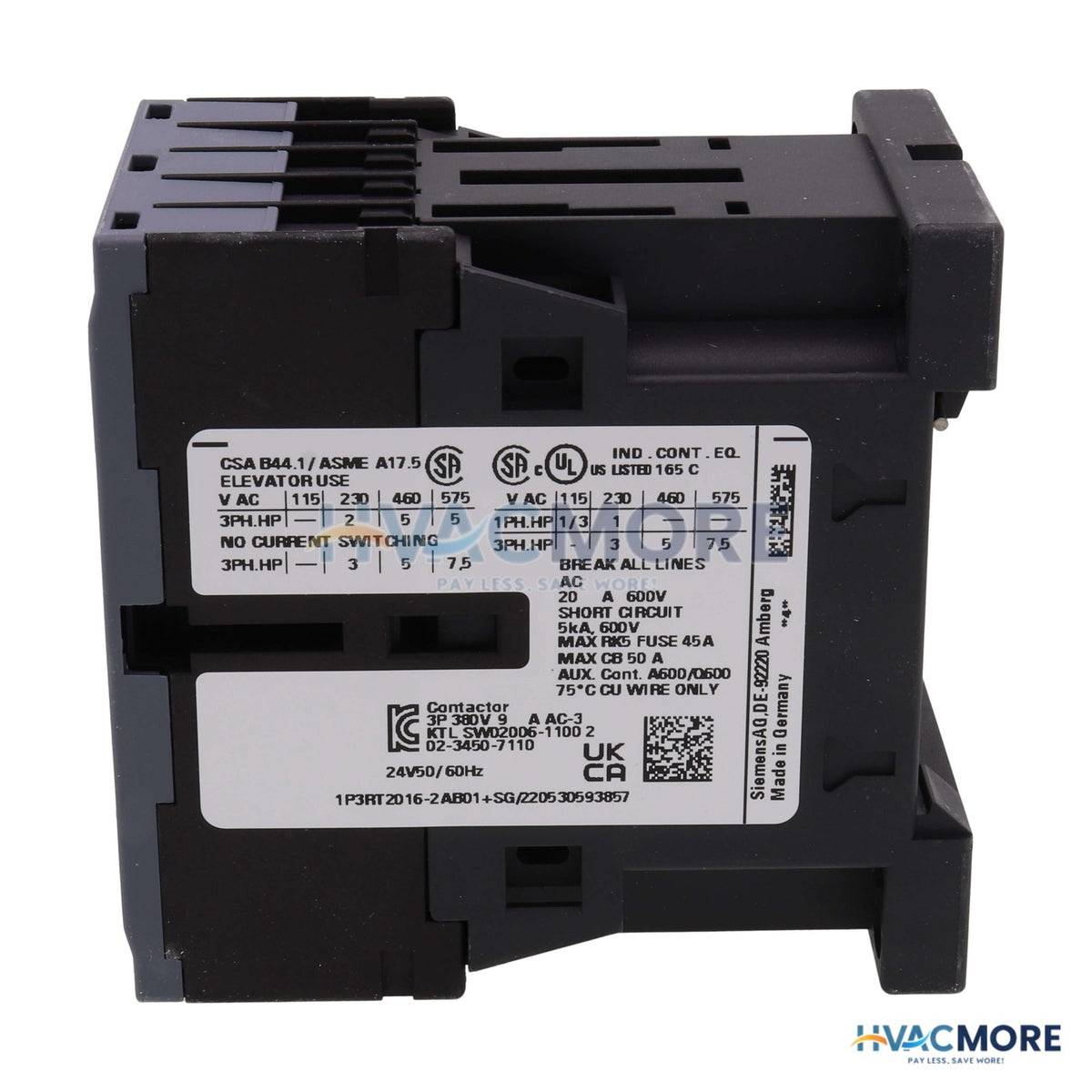 Siemens 24V 9A Contactor 3RT2016-2AB01