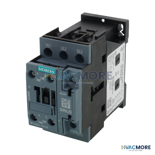 Siemens 3 Pole, 9 Amp, 1NO/1NC, 24V Power Contactor 3RT2023-1AC20