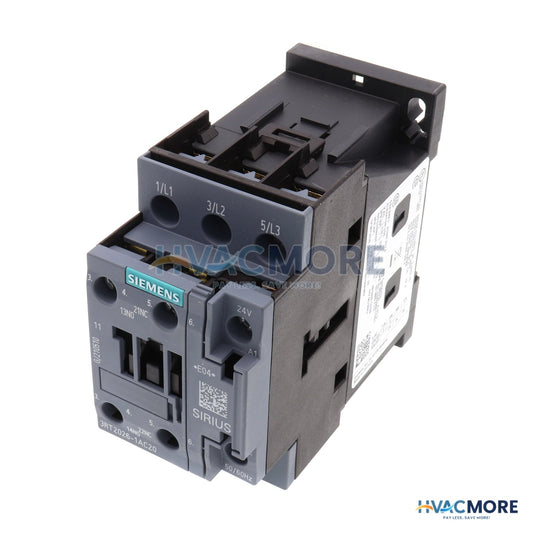 Siemens 3 Pole, 25 Amp, 1NO/1NC, 50/60 Hz, 24V Power Contactor 3RT2026-1AC20