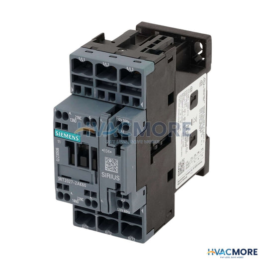 Siemens 3 Pole, 32 Amp, 1NO/1NC, 110/120V Power Contactor 3RT2027-2AK60