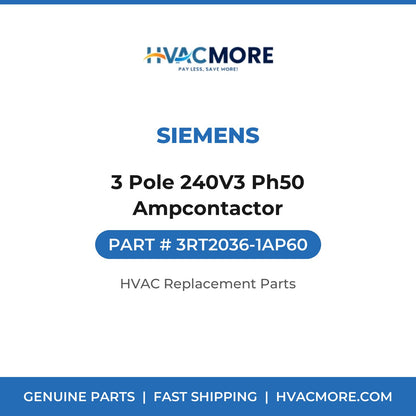 Siemens 3 Pole 240V3 Ph50 Ampcontactor 3RT2036-1AP60